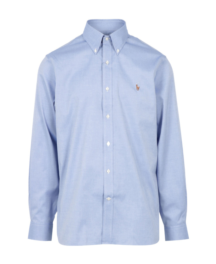 Shop Polo Ralph Lauren Logo Embroidered Long-sleeved Shirt In Blue