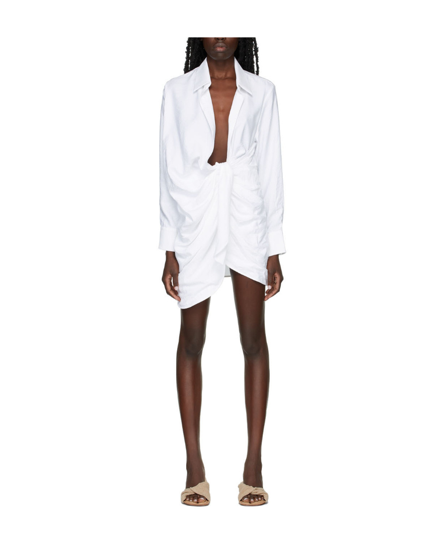 Jacquemus Bahia Tied Long-sleeved Dress In White