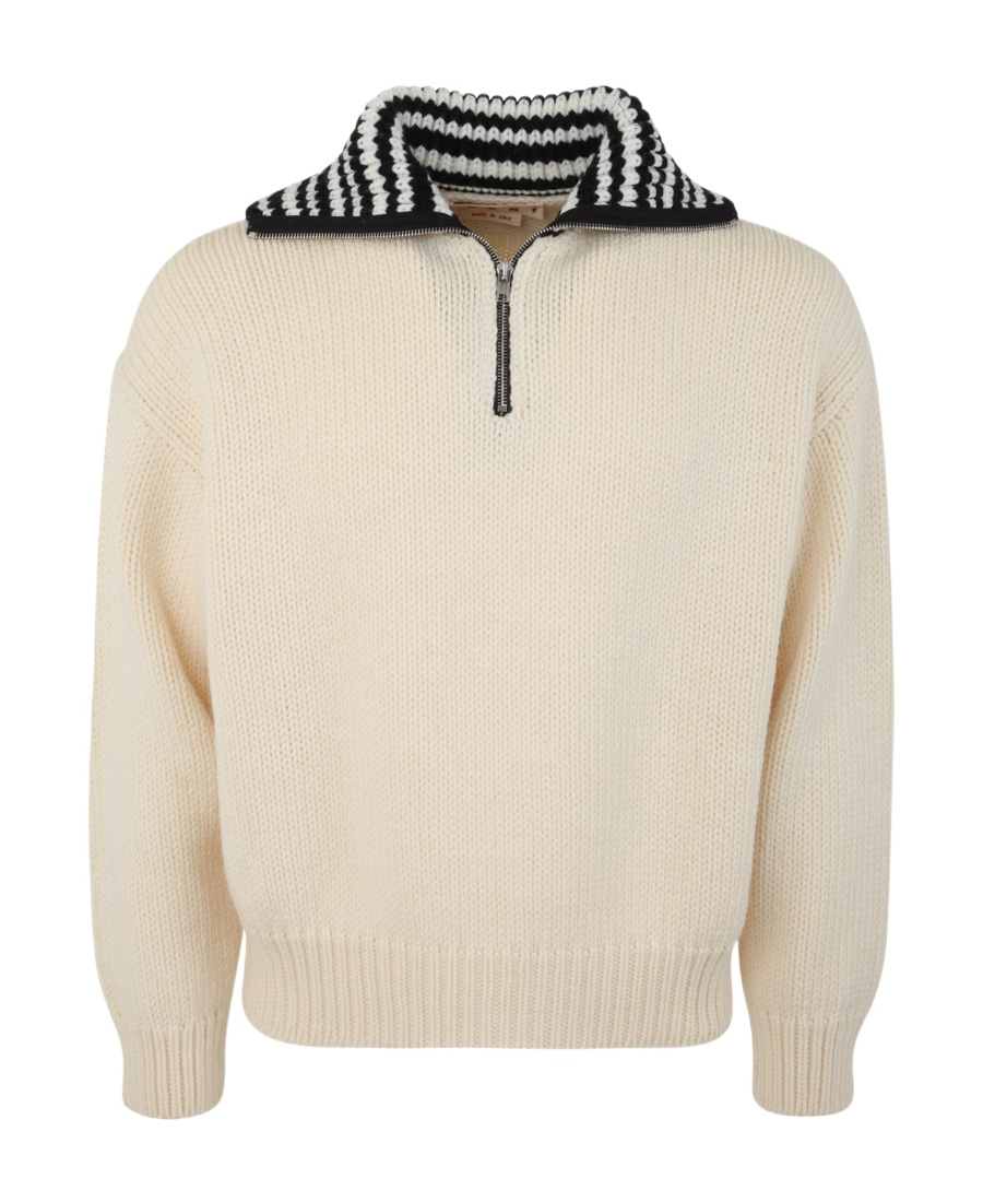 Shop Marni Contrasting-collar Ribbed Jumper In Nude