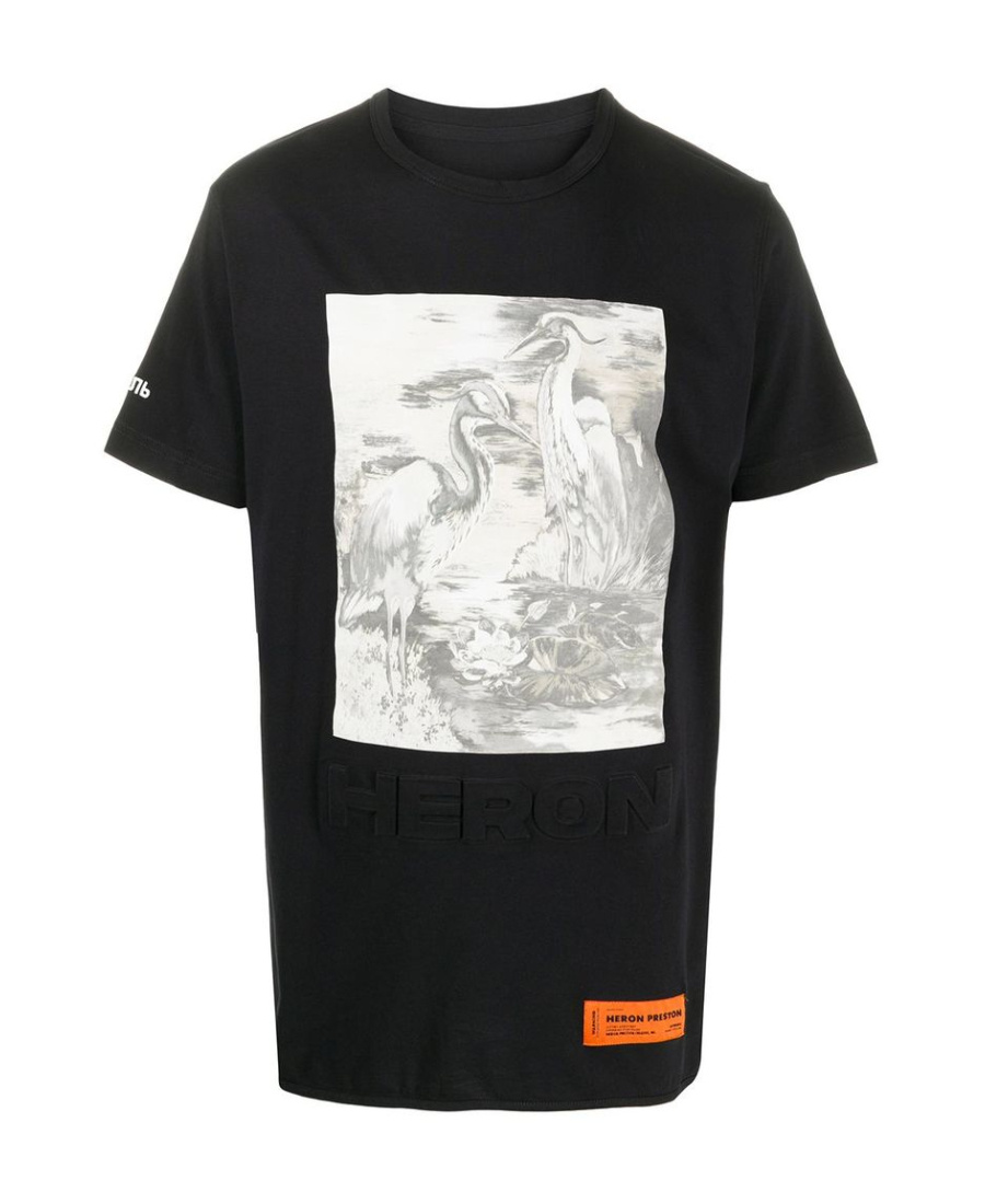 Heron Preston Crew Neck Heron Print T-shirt In Black