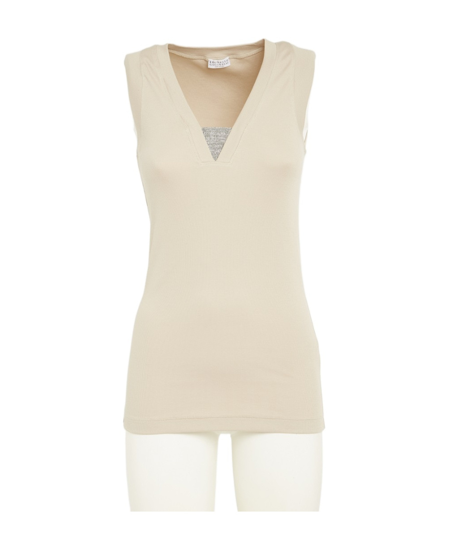 Brunello Cucinelli Monili-chain Ribbed Tank Top In Nude