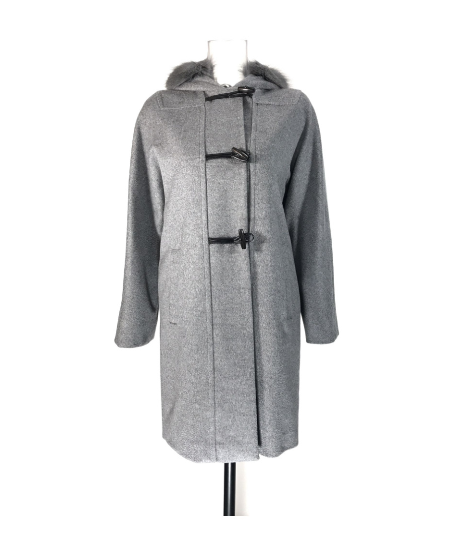 Max Mara Hooded Overcoat In Gray
