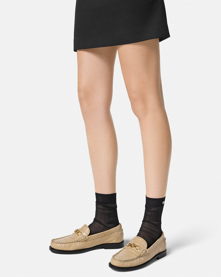 Versace Medusa 95 Embossed Slip-on Loafers In Nude