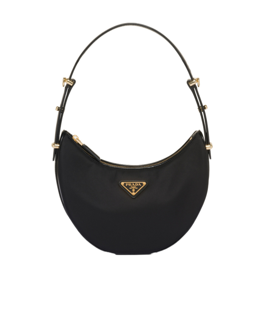 Prada Arqué Re-nylon And Brushed Leather Shoulder Bag In Black