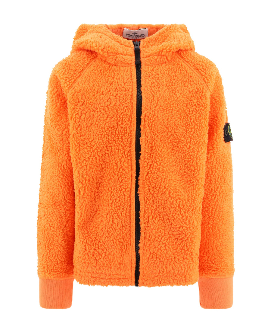 Stone Island Logo-patch Sleeve Hooded Jacket In Orange