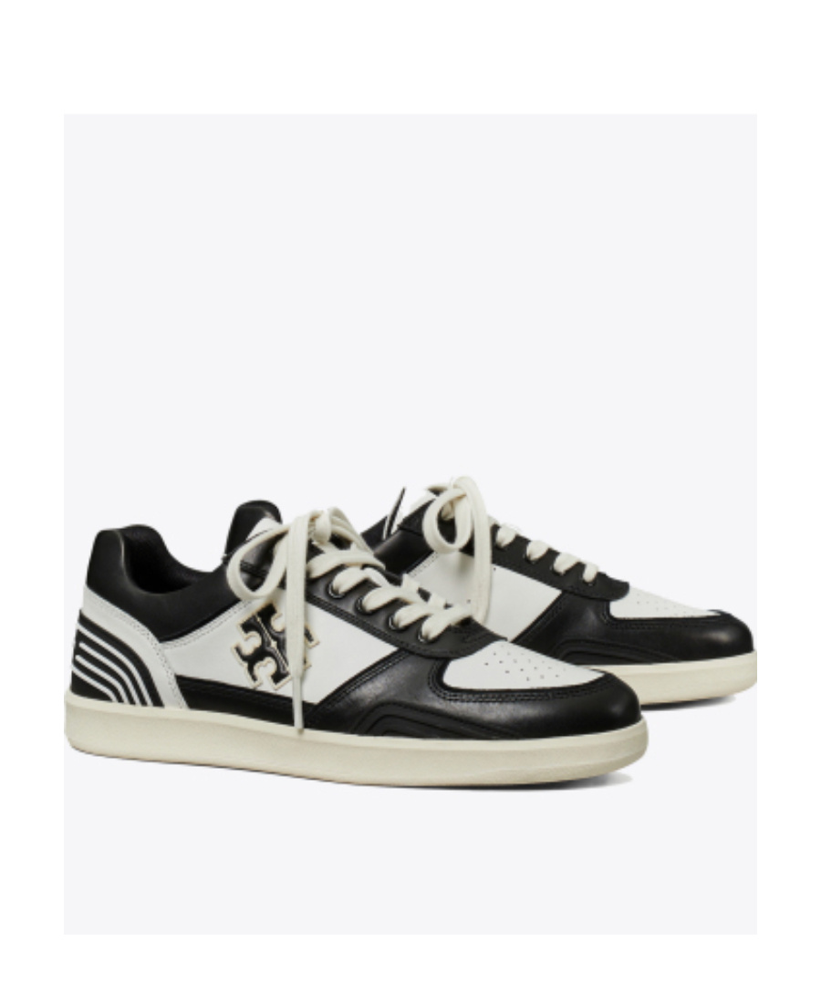 Tory Burch Clover Court Colour-block Leather Sneakers In Black