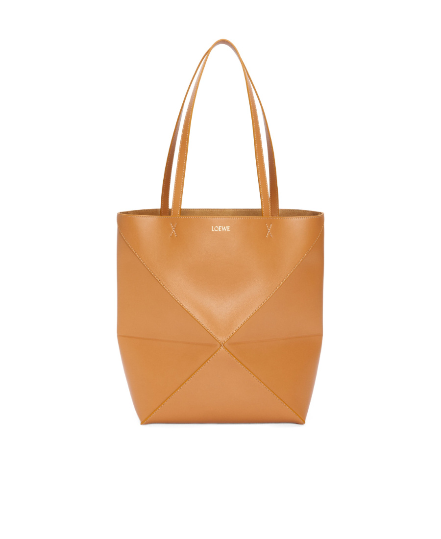 Loewe Puzzle Fold Mini Tote Bag In Shiny Leather In Brown