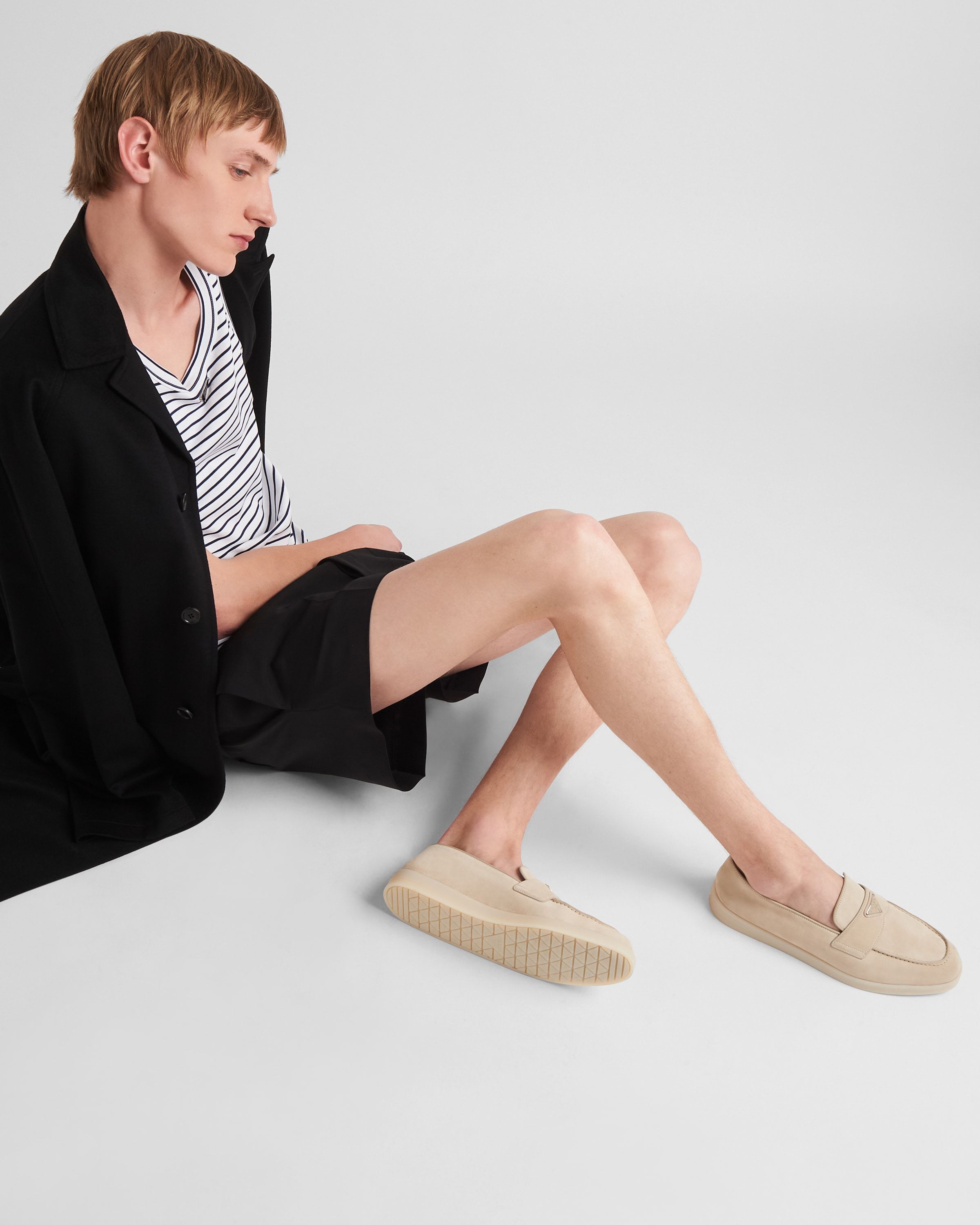 Prada Suede Loafers In Nude