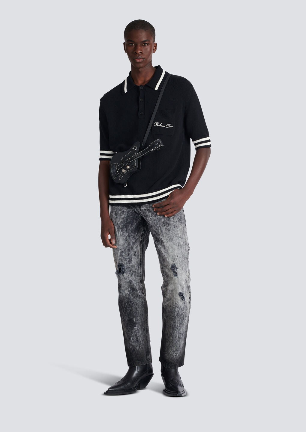 Shop Balmain Signature Polo Shirt In Black