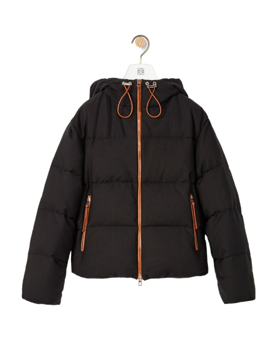 Shop Loewe Drawstring Hooded Down Jacket In Black