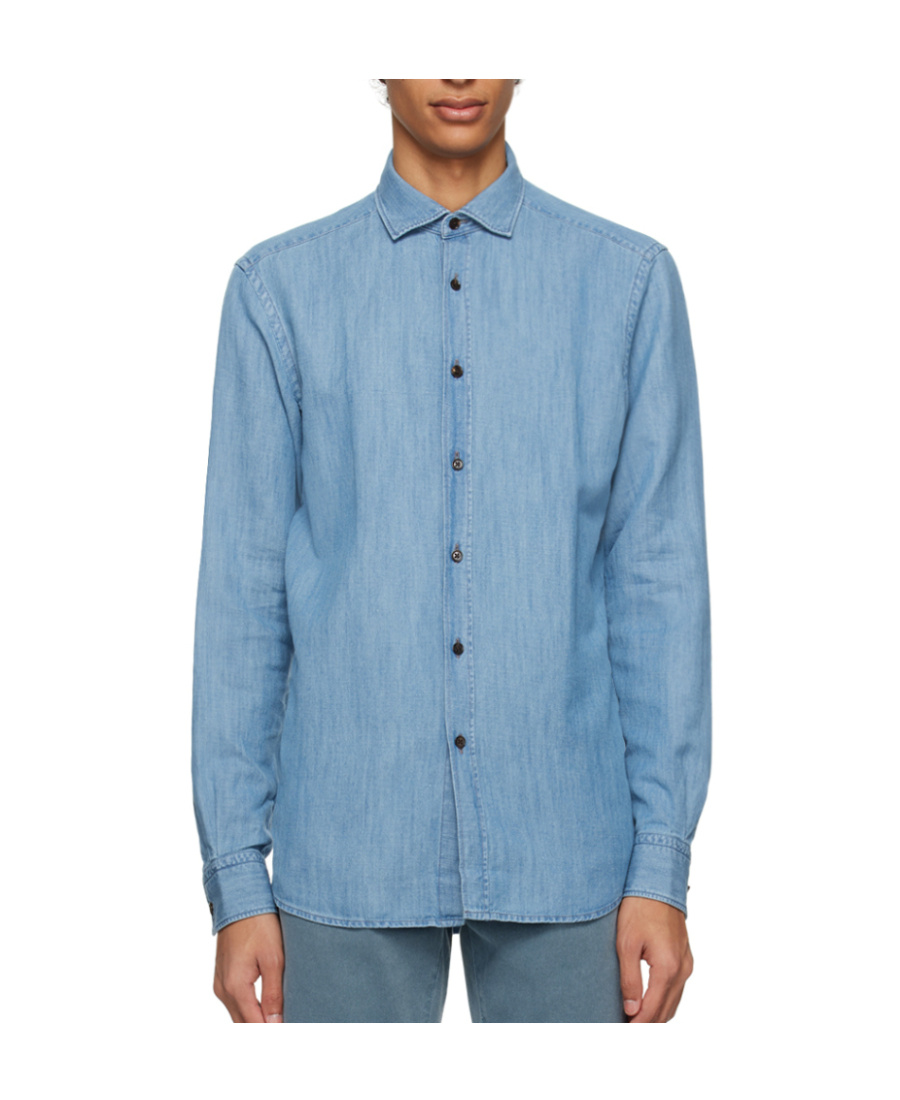ZEGNA BUTTON-FASTENING DENIM SHIRT 