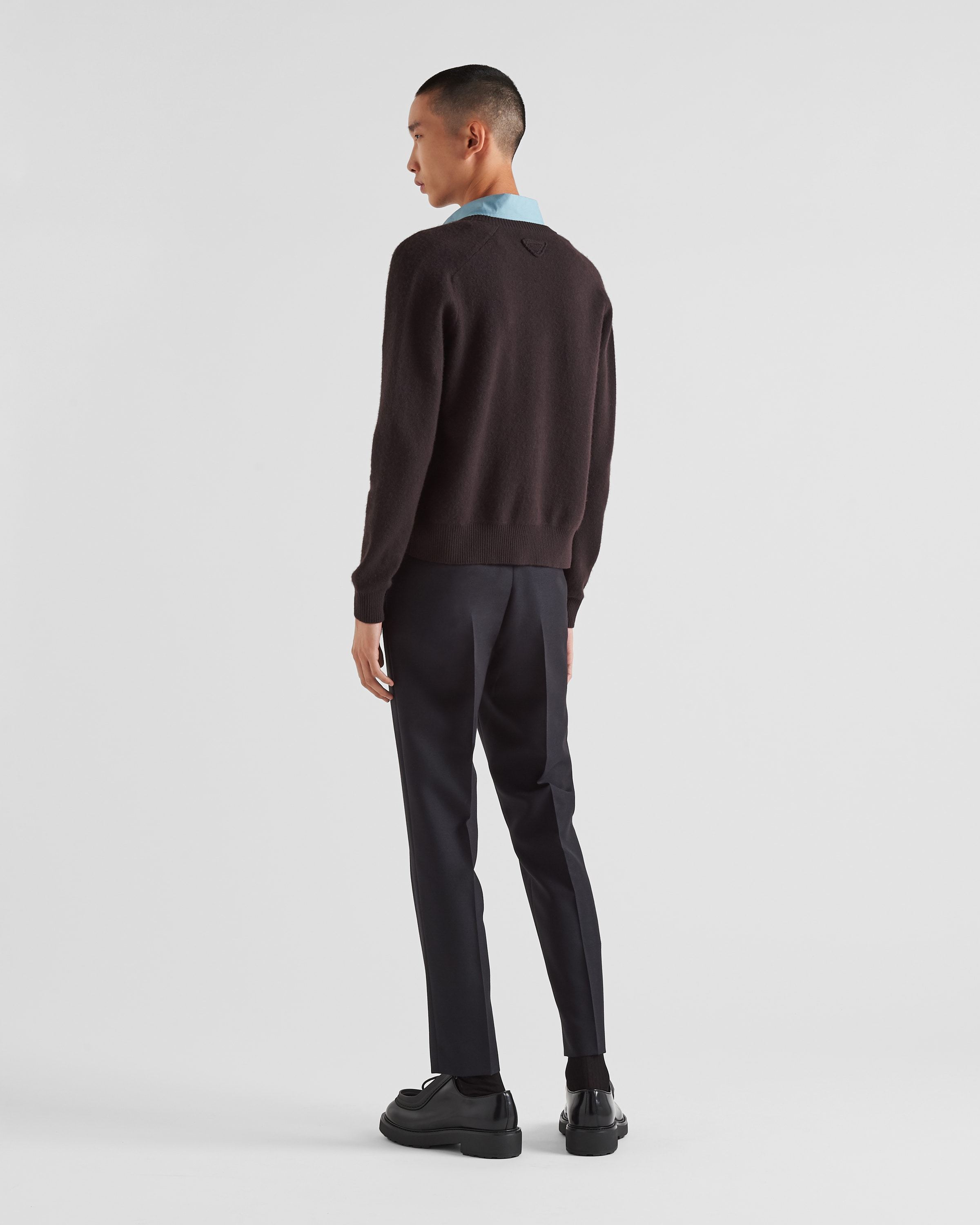 Prada Detachable-collar Cashmere-blend Cardigan In Brown