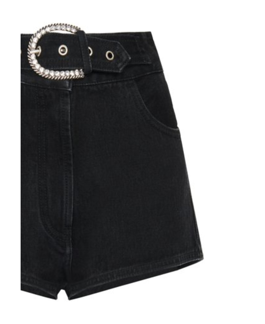 Alessandra Rich Belted High-waisted Denim Shorts In Black