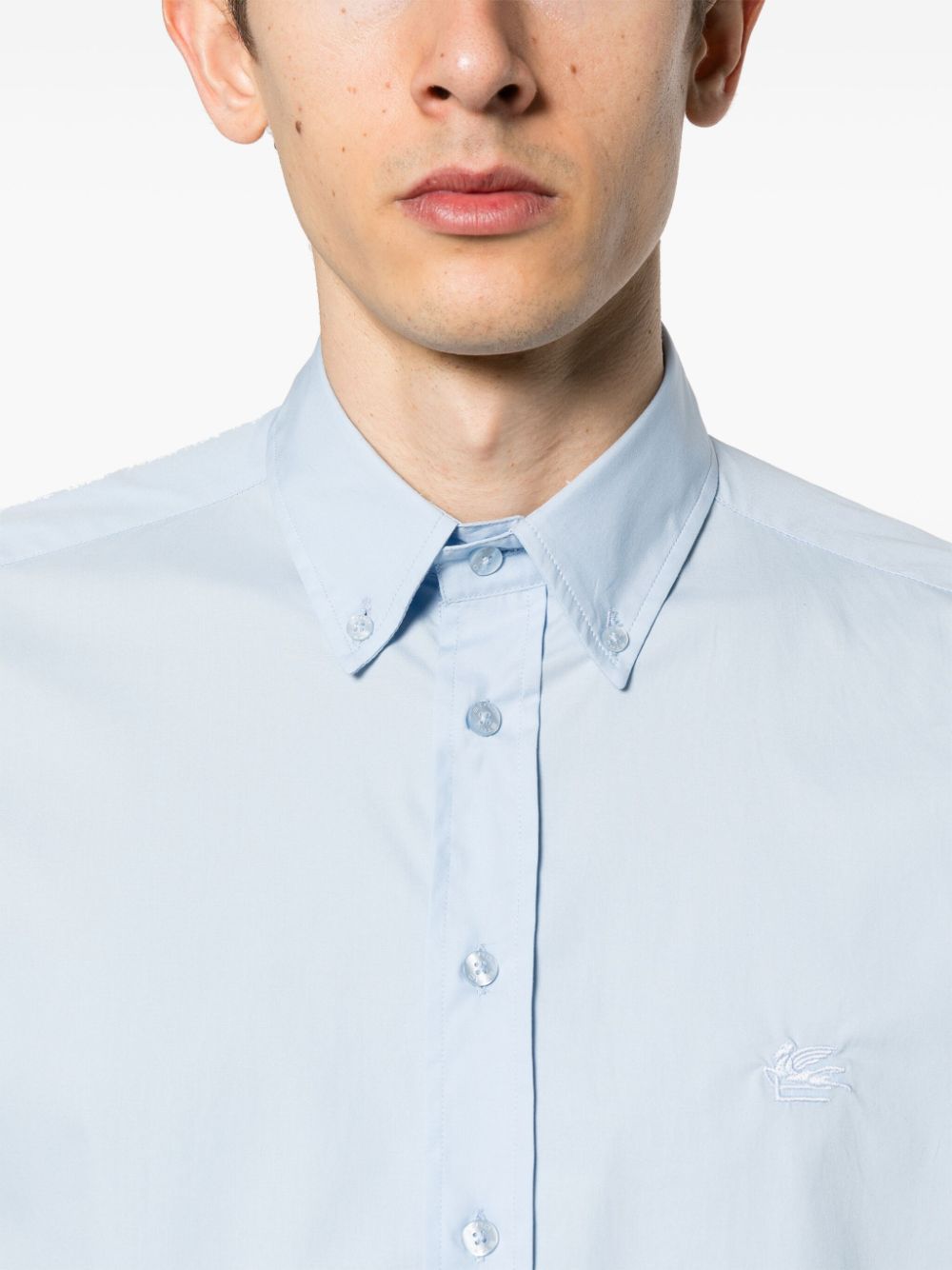 Etro Pegaso Embroidered Buttoned Poplin Shirt In Blue