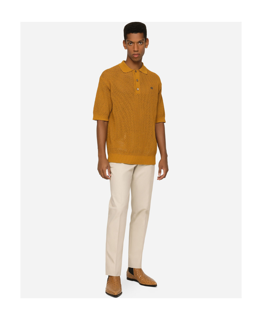 Dolce & Gabbana Stretch Cotton Pants With Branded Tag In Nude