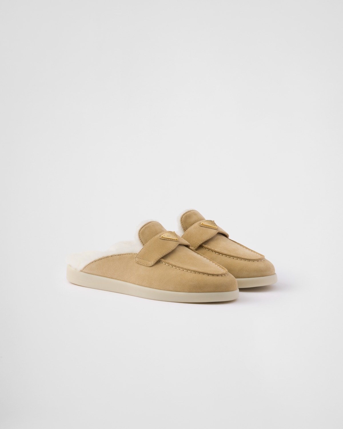Prada Suede And Shearling Mules In True Color