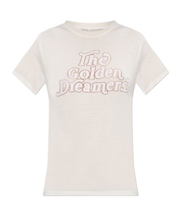 Golden Goose Viscose Blend T-shirt With Ribbed Crew Neck And Front Print In White