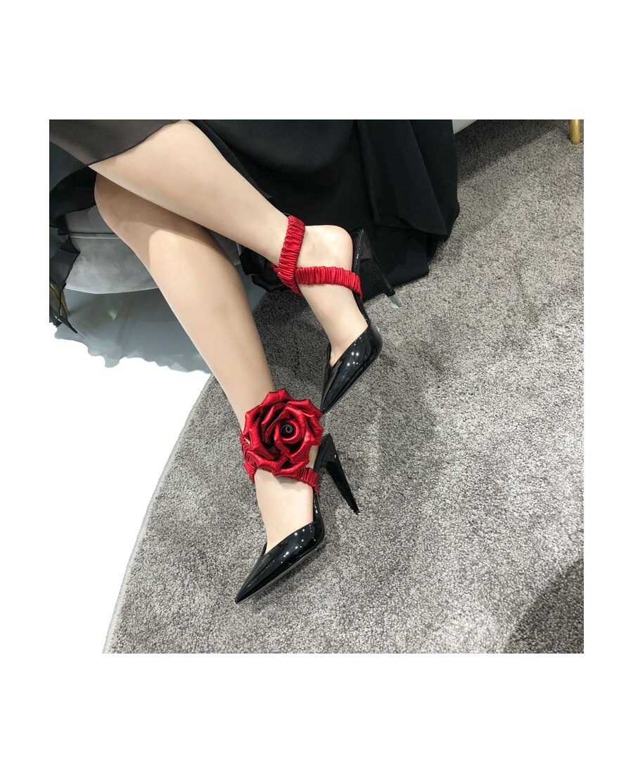Saint Laurent Freja Flower High Heels In Red