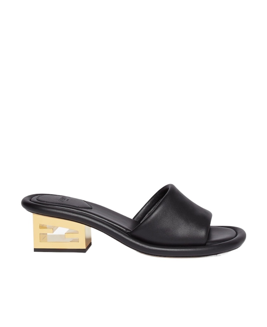 Fendi Baguette 60mm Leather Slide Sandals In Black