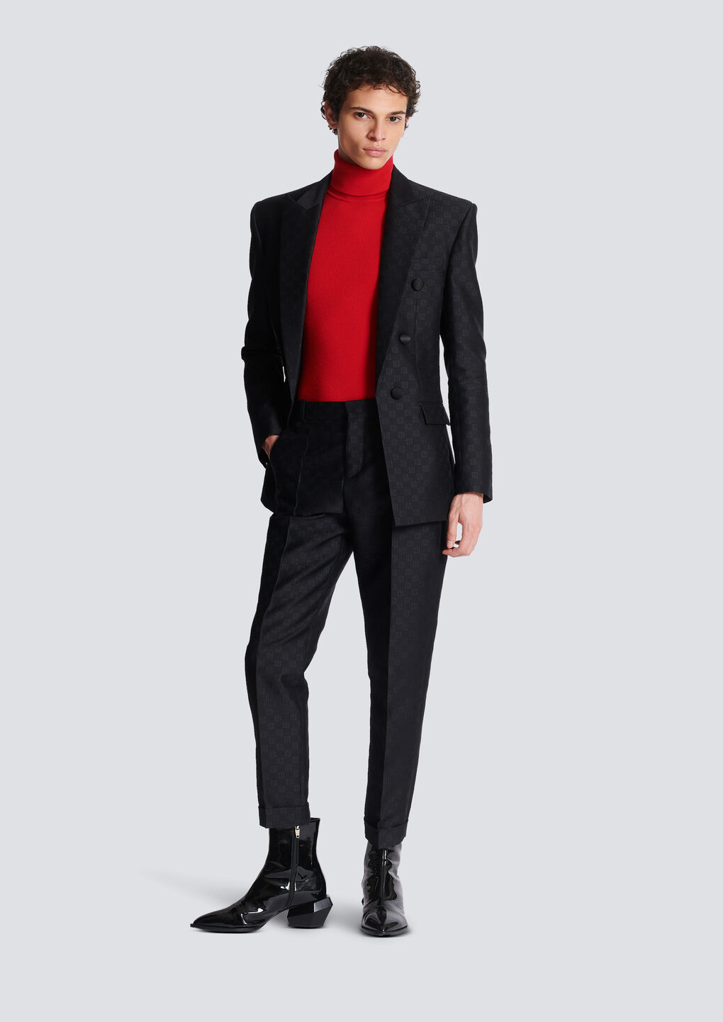 Balmain Mini Monogram-print Satin Blazer In Black