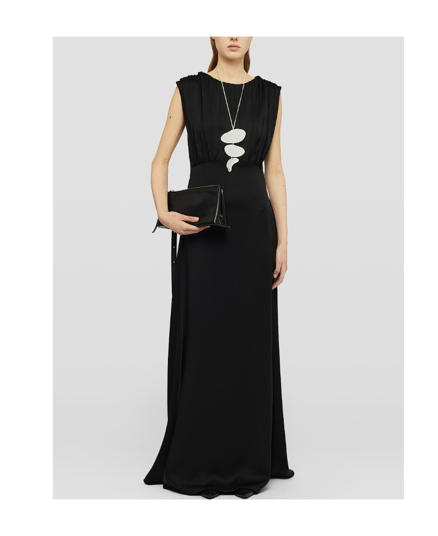 Jil Sander Gathered V-back Sleeveless Gown In Black