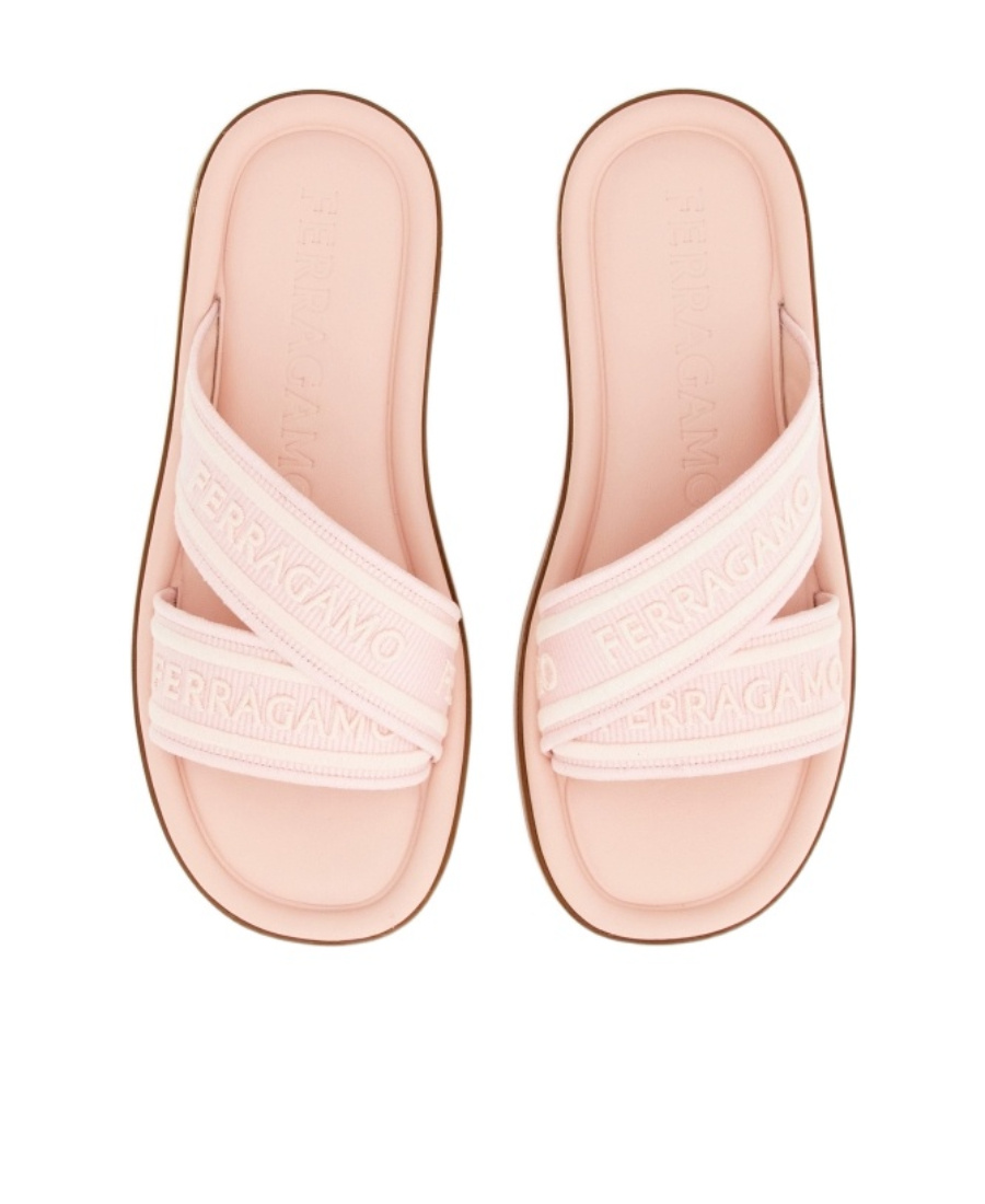 Ferragamo Laurene Logo Cotton Flat Sandals In Pink