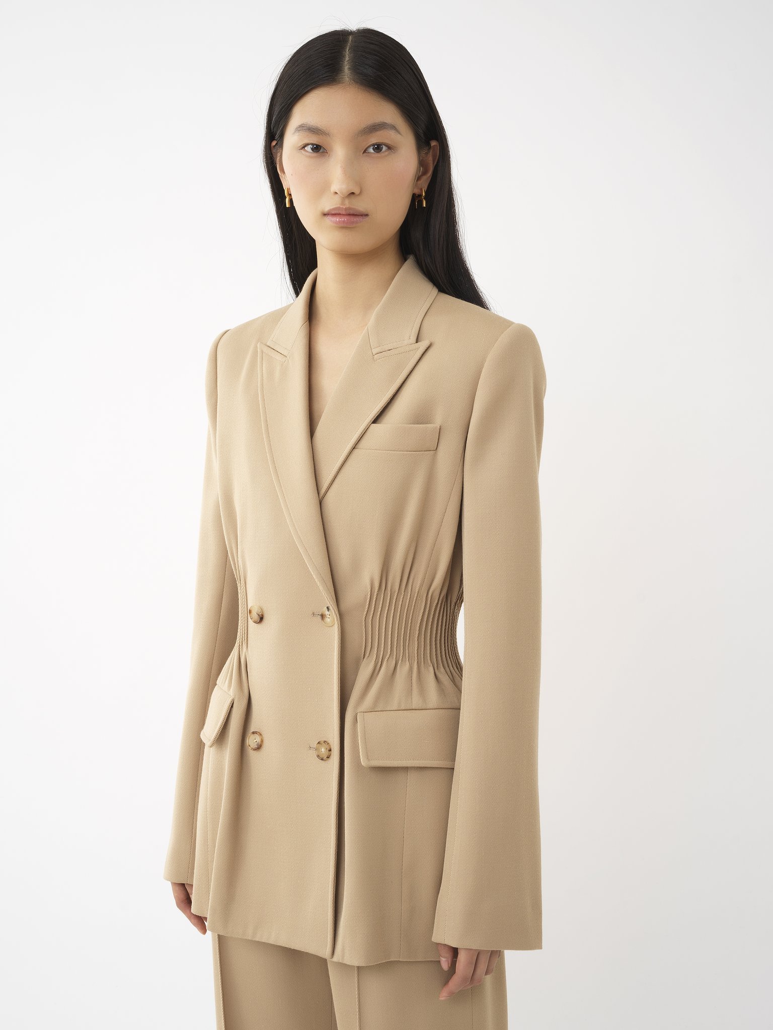 Chloé Double-breasted Jacket In Soft Wool In Nude
