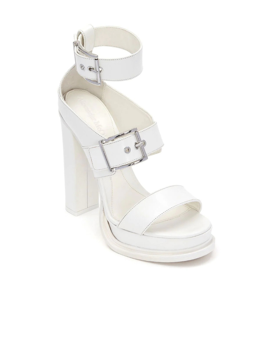 Alexander Mcqueen 120mm Leather Platform Sandals In White