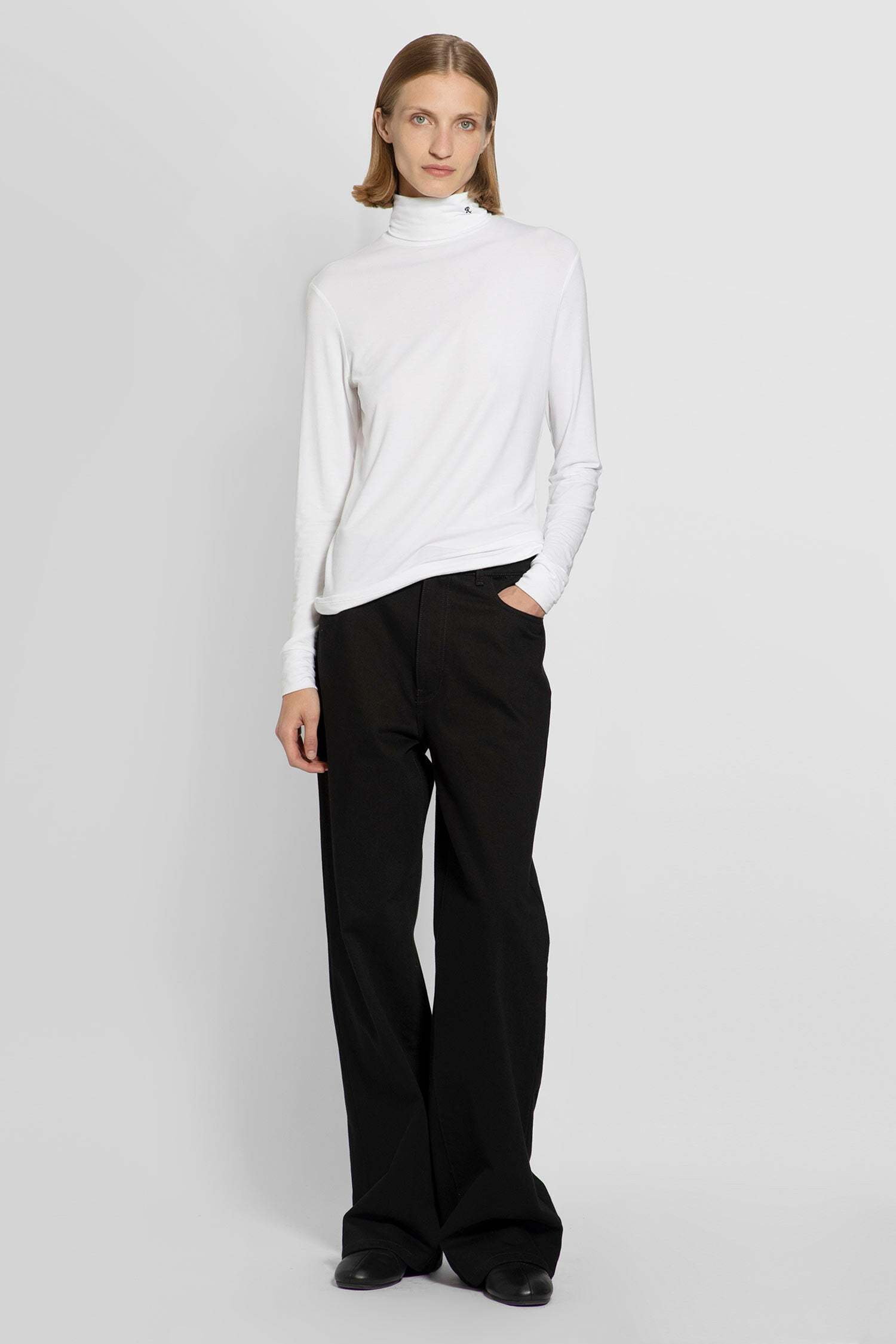 RAF SIMONS LOGO-EMBROIDERED ROLL-NECK TOP
