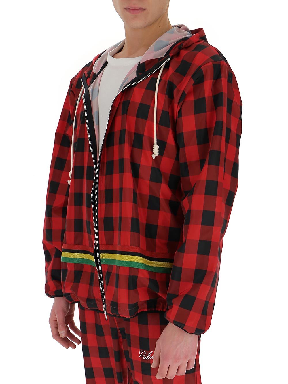 Palm Angels Check-print Hooded Jacket In Red