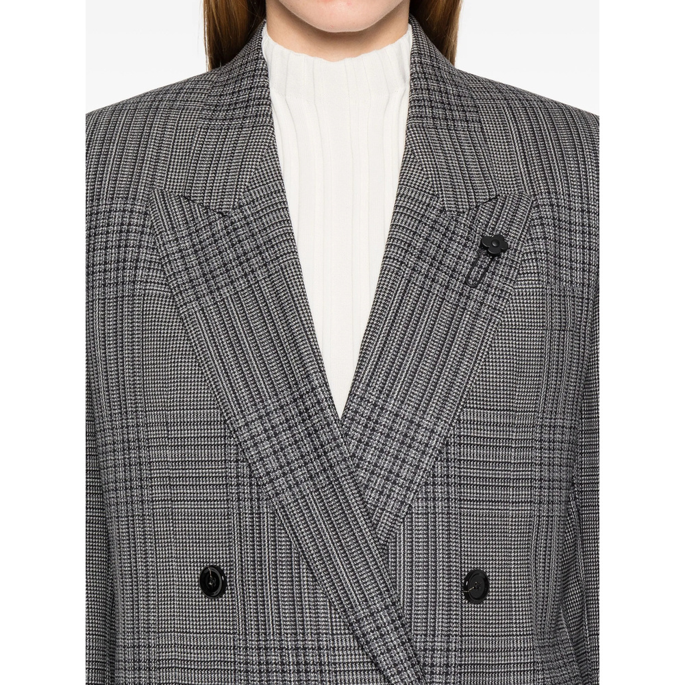 Lardini Double-breasted Checked Blazer In Gray