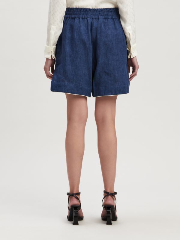 Palm Angels Monogram Patch Elastic Waist Boxer Shorts In Blue