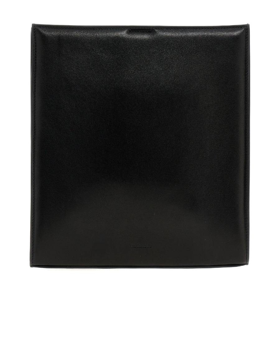 Jil Sander Black Leather Medium Tangle Shoulder Bag In Black