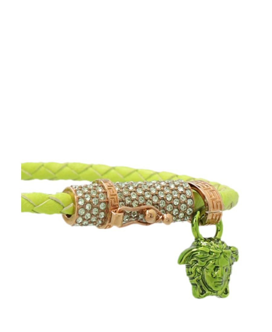 Versace Leather Crystal-embellished Bracelet In Green
