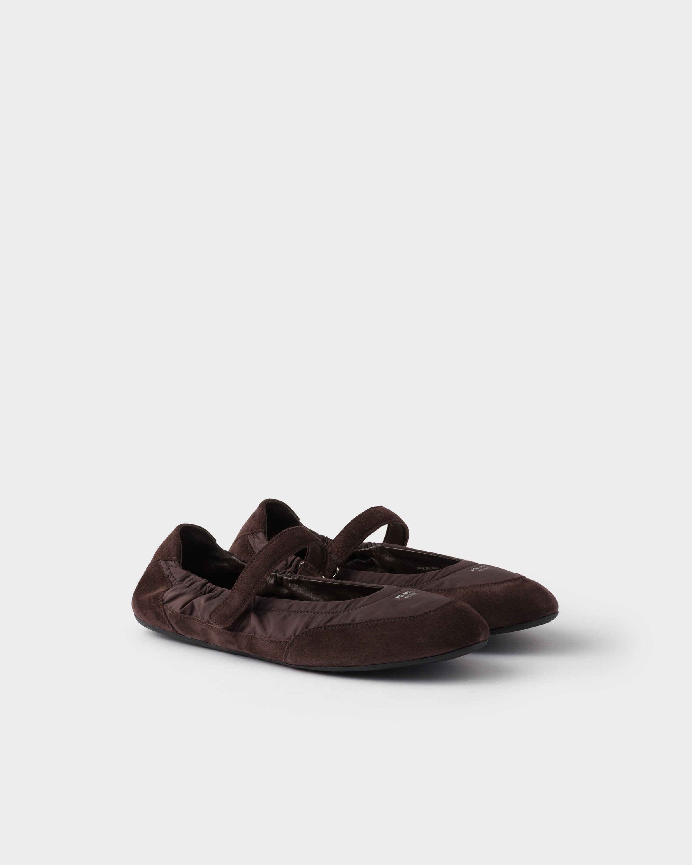 Prada Collapse Re-nylon And Suede Ballet Flats In Brown