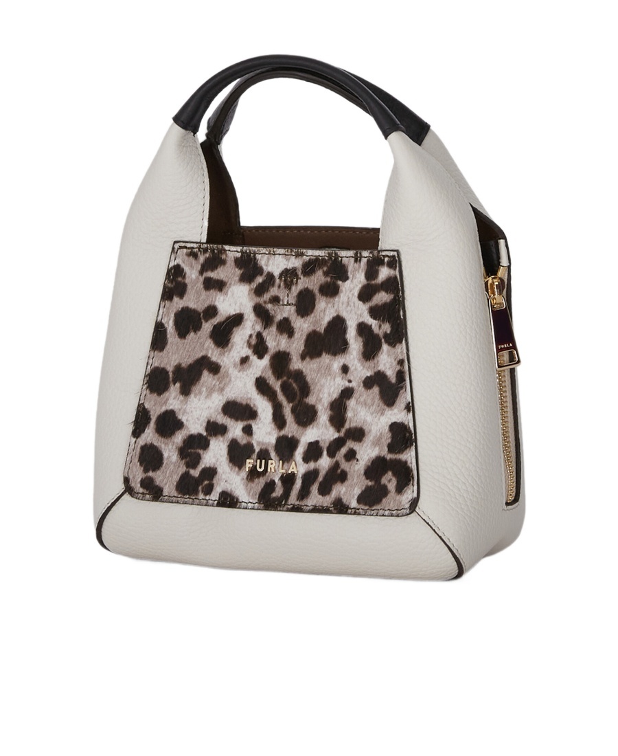 Furla Logo Palque Leopard Printed Tote Bag In White