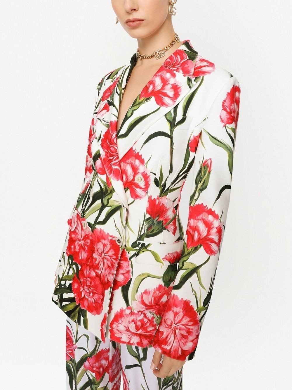 Dolce & Gabbana Multicolor Double-breasted Jacket With All-over Garofani Print In Multicolor