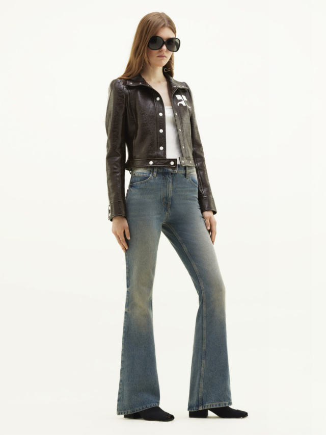 COURRÈGES LOGO-PATCH FAUX-LEATHER JACKET