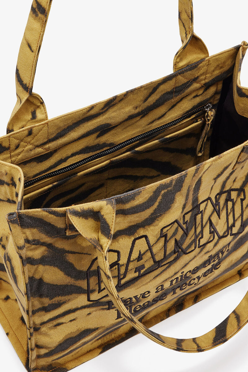 Ganni Large Tote Bag Made From Recycled Cotton In Brown