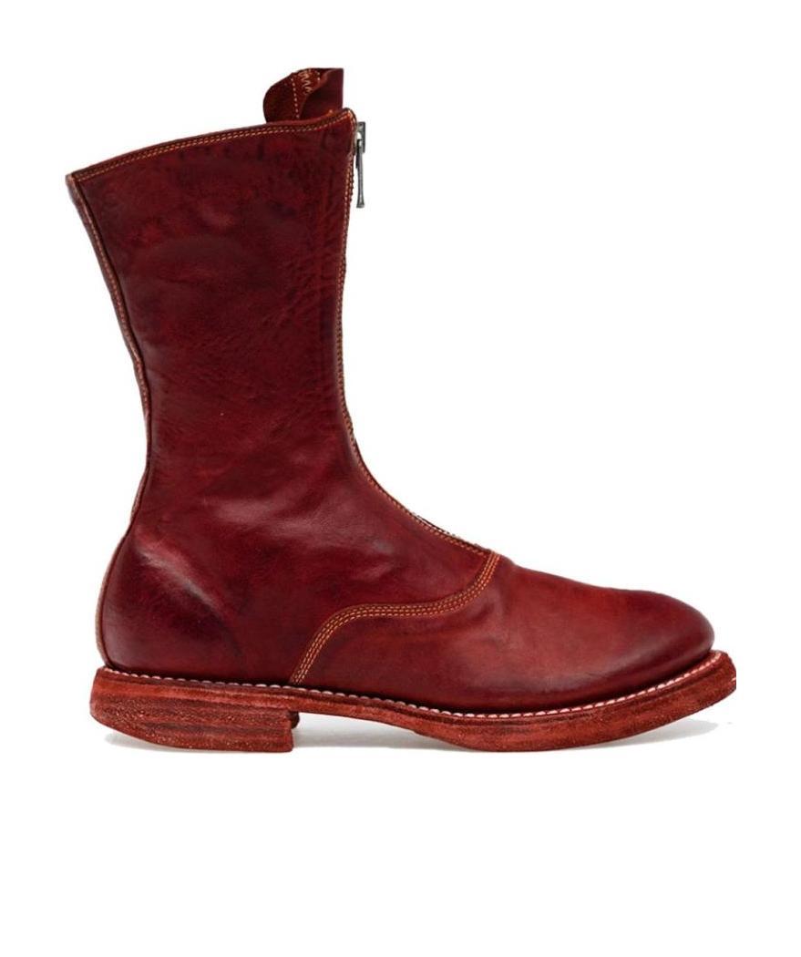 Guidi Red 310wz Front Zip Army Boots In Red
