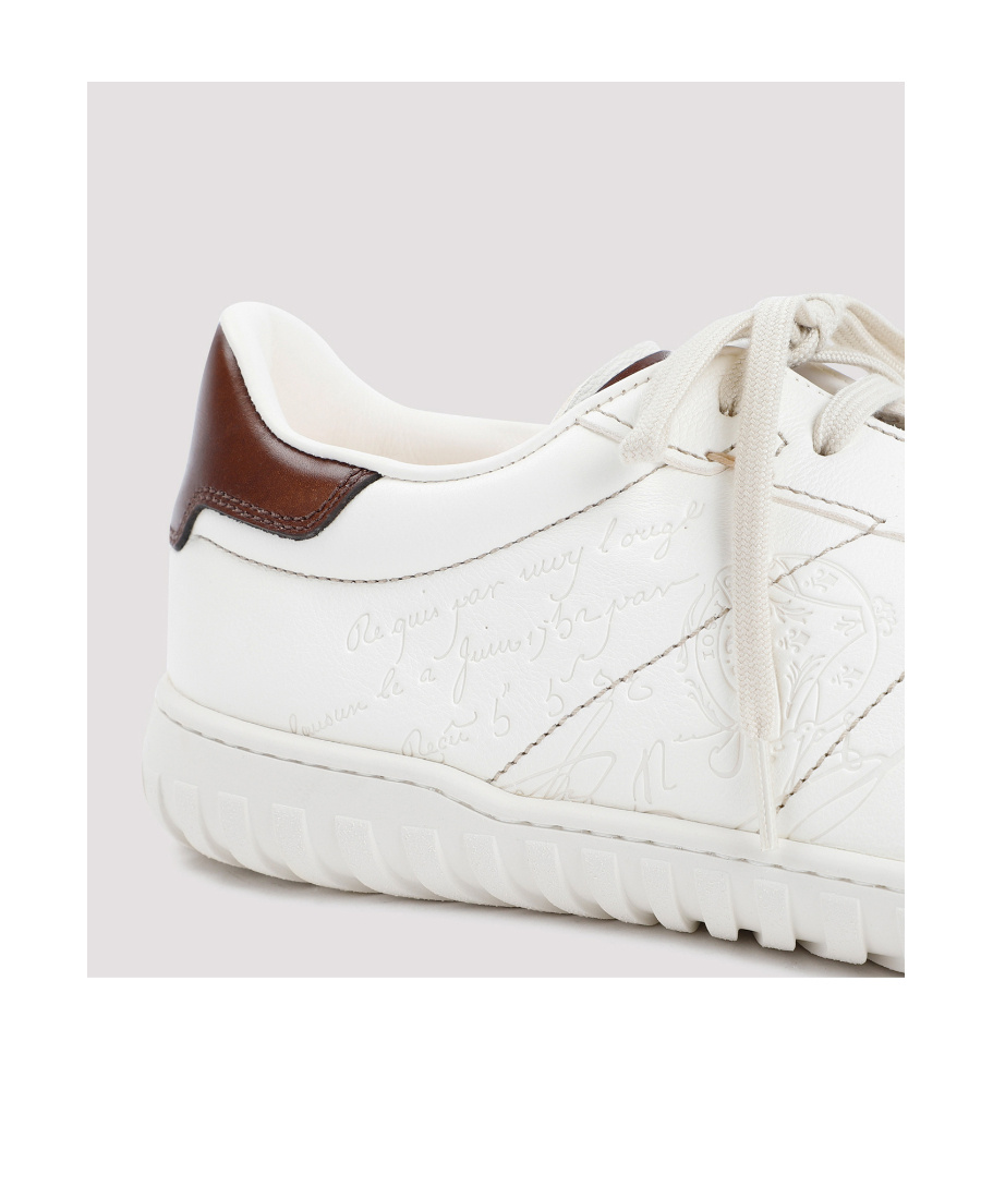 Berluti Trainer Leather Sneakers With Logo Engraving In White