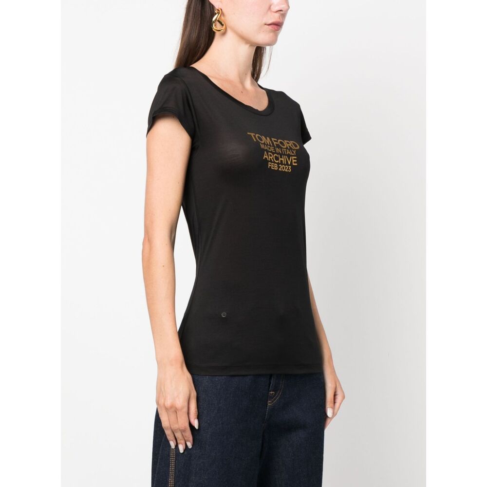 Tom Ford Silk Crew Neck Slim Fit T-shirt Graphic Print In Black