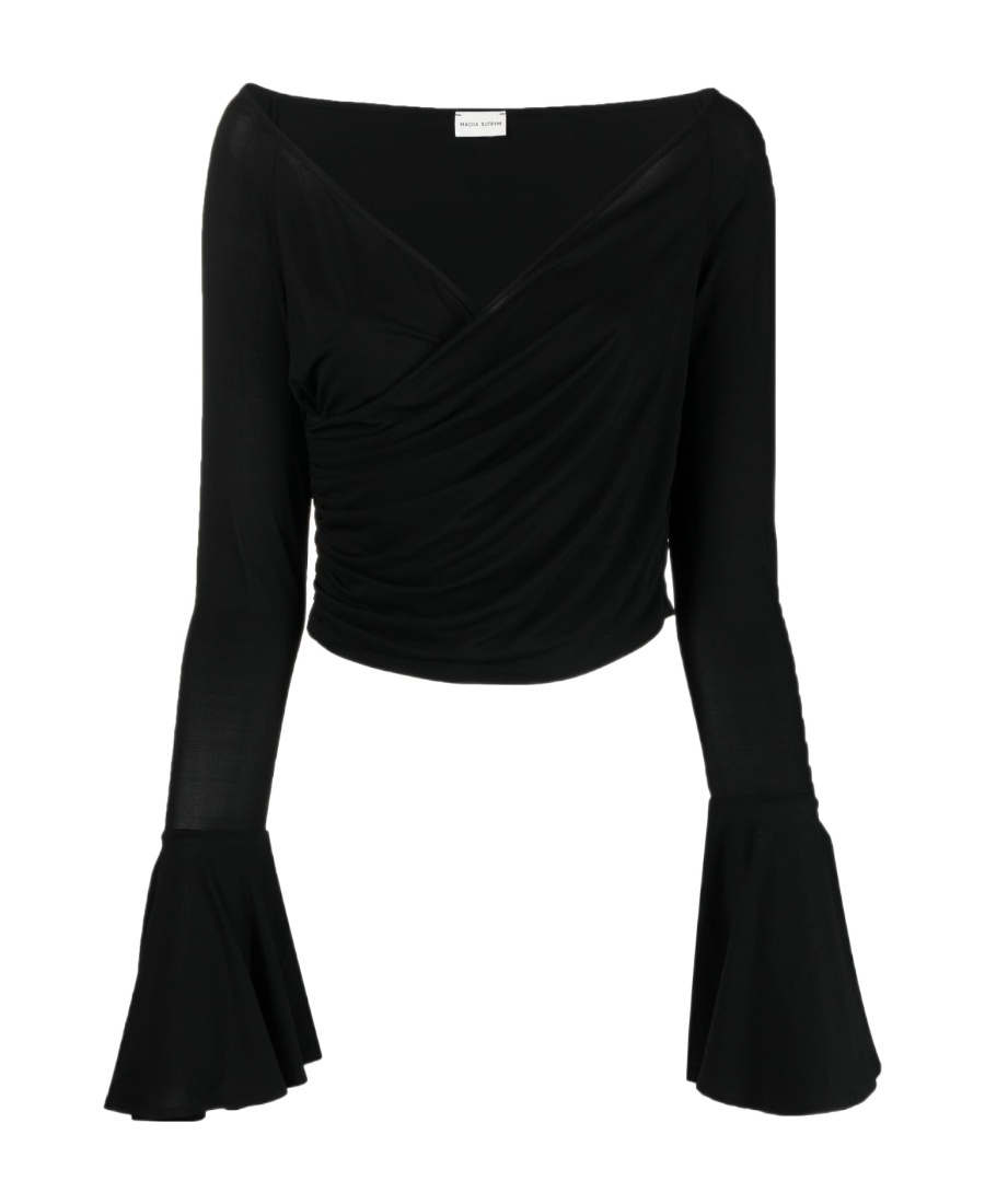 Shop Magda Butrym V-neck Long-sleeved Blouse In Black
