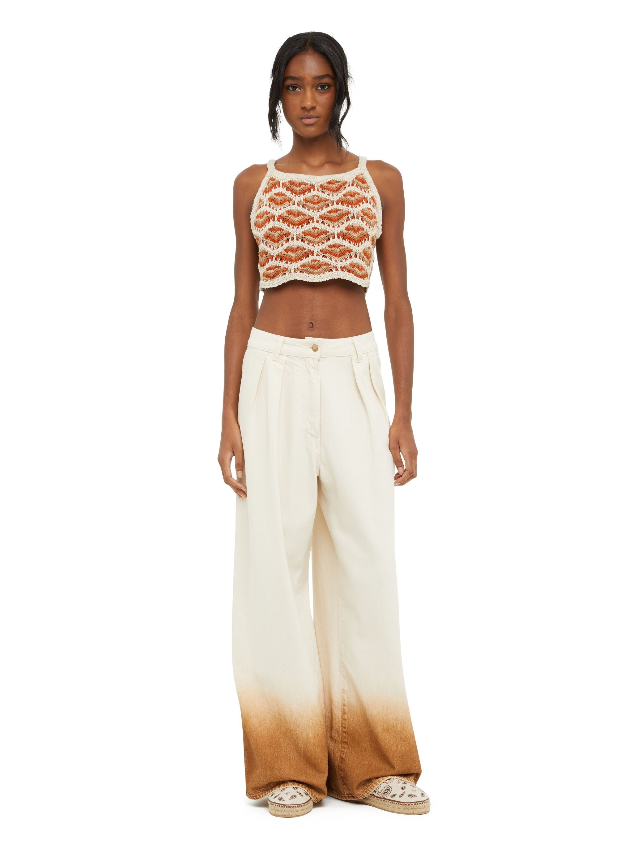 Alanui Bright Hues Wide Cotton Denim Jeans In Nude
