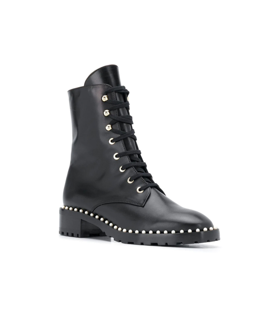 Stuart Weitzman Lace-up Studded Boots In Black