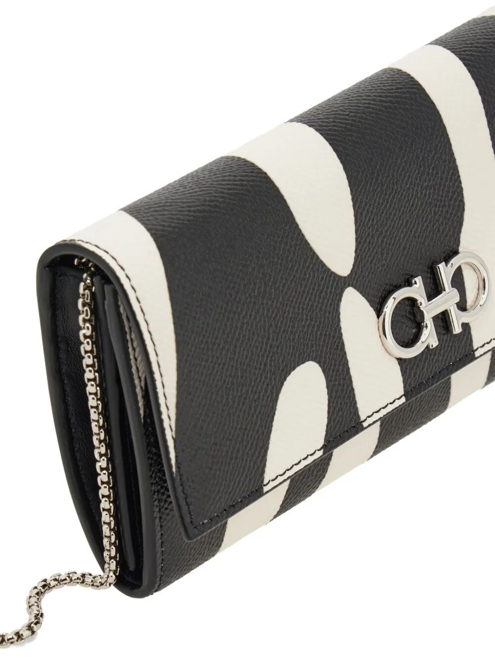 Ferragamo Gancini Zebra-print Leather Wallet On Chain In Black