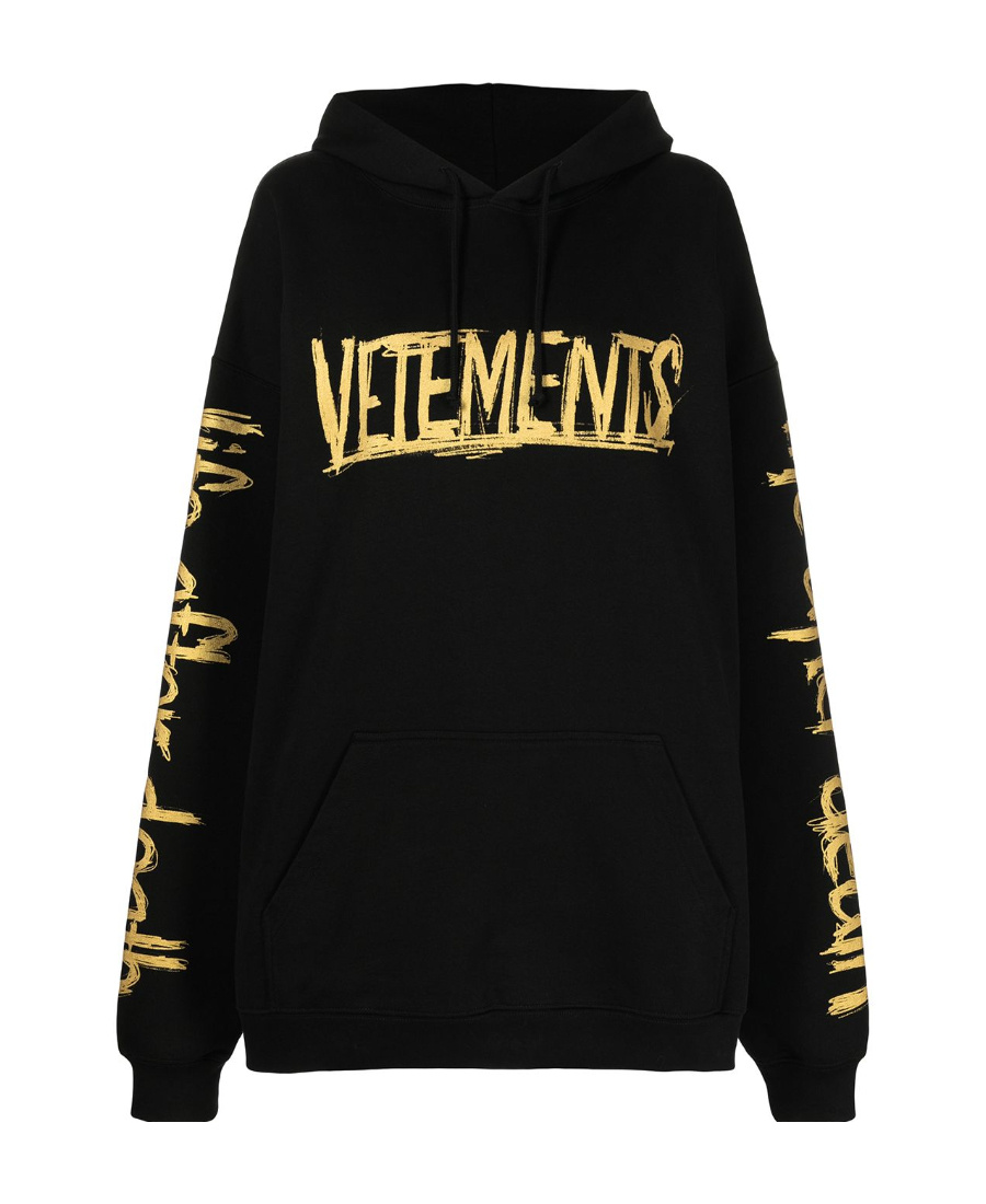 Vetements Black Logo Printed Hooded Sweater In Black