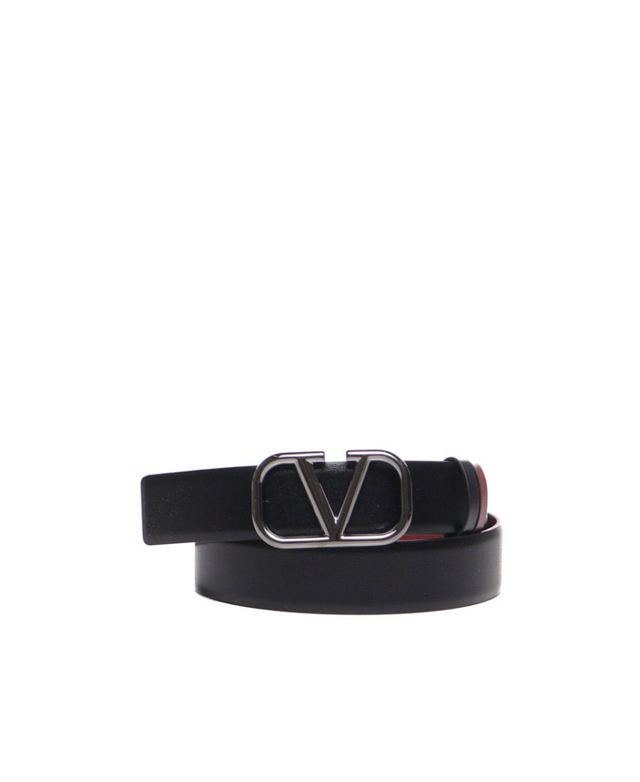 Valentino V-logo Reversible Leather Belt In Black