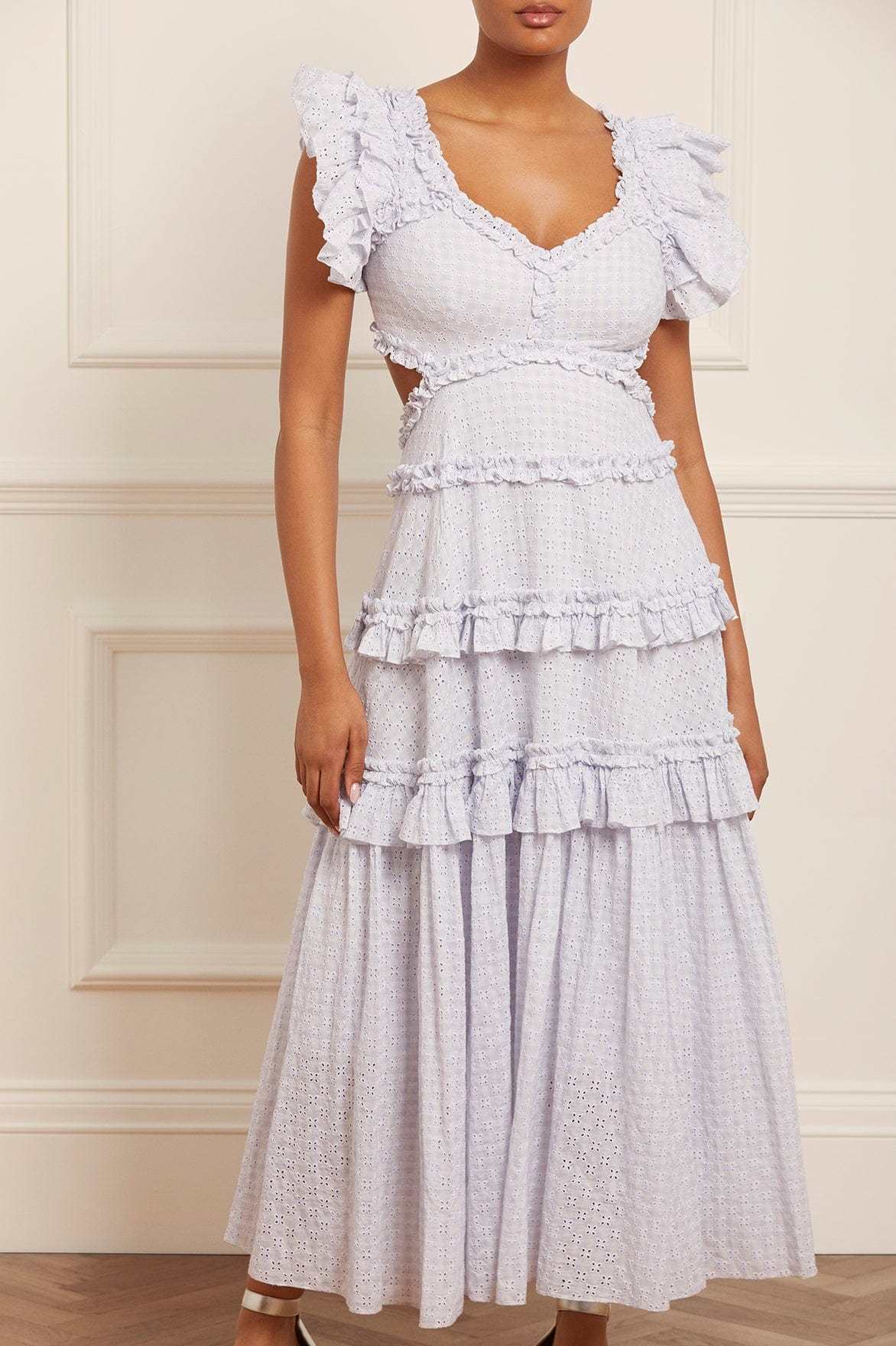NEEDLE & THREAD BRODERIE-ANGLAISE ORGANIC COTTON MAXI DRESS 