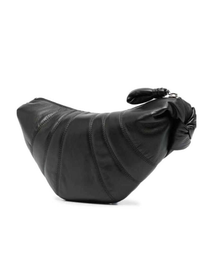 Lemaire Brown Small Croissant Leather Messenger Bag In Black